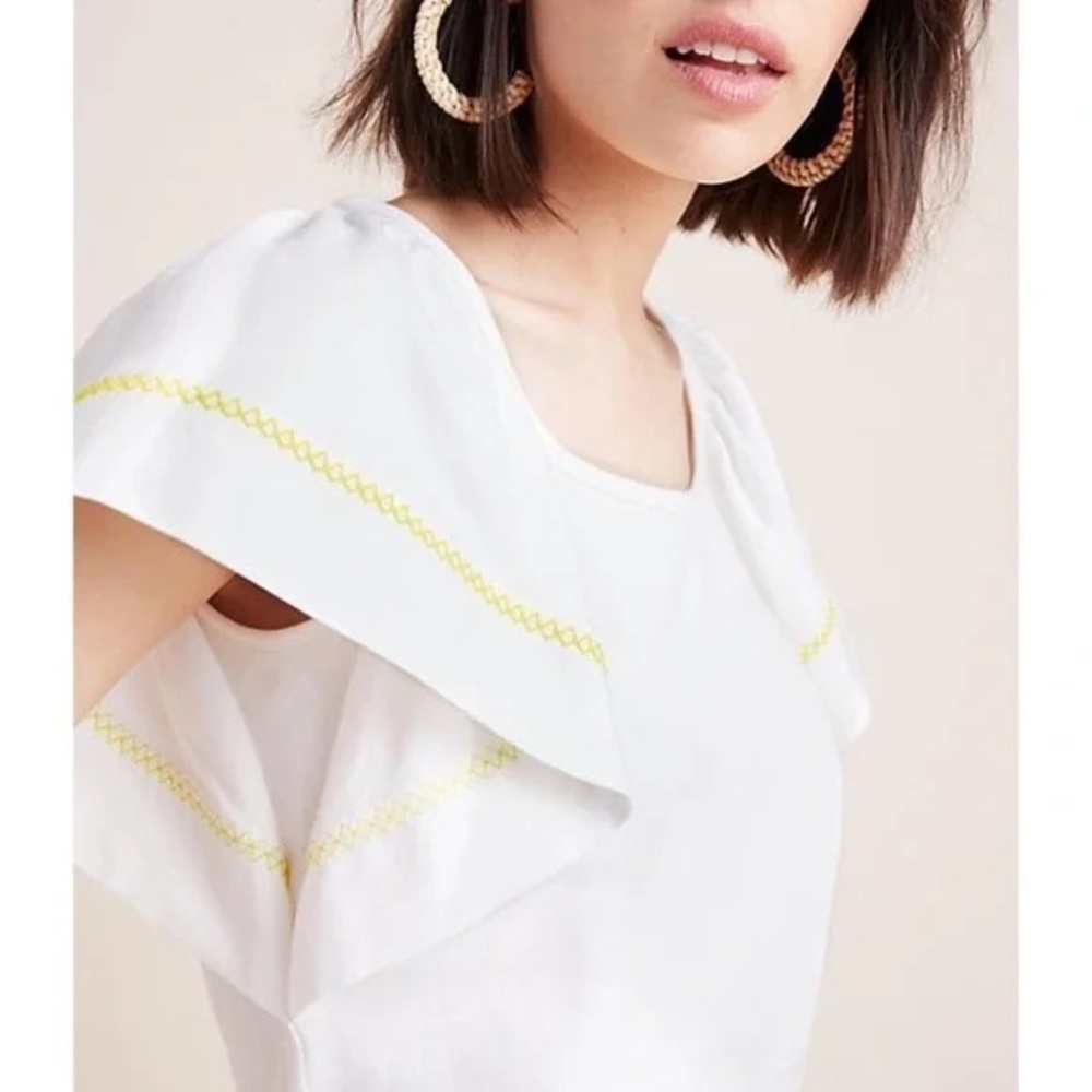 Anthropologie Maeve Sherman top with shirt flutter sleeves in white XS